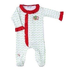 MERRY & BRIGHT RUFFLE FOOTIE- magnolia baby classic 9M